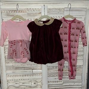 Christmas Bundle - Velvet Gingerbread Candy Cane Onesie / Wink / Kickee Pants